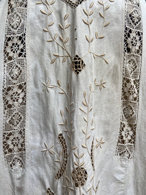 Antique Edwardian Ecru Linen Embroidered Dress