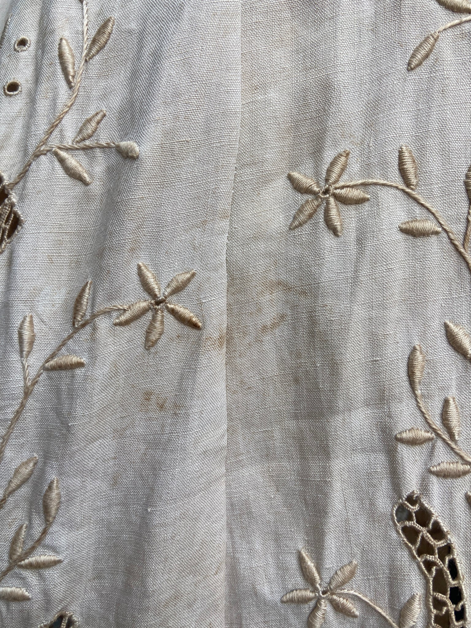 Antique Edwardian Ecru Linen Embroidered Dress