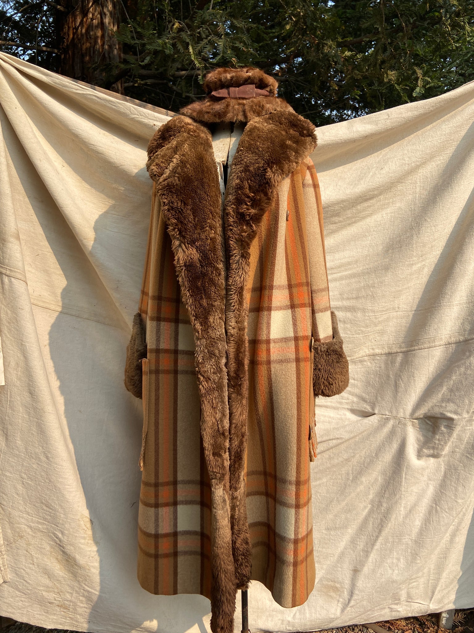 RESERVED~ 1920s Plaid Wool Fur Trimmed Fringe Coat