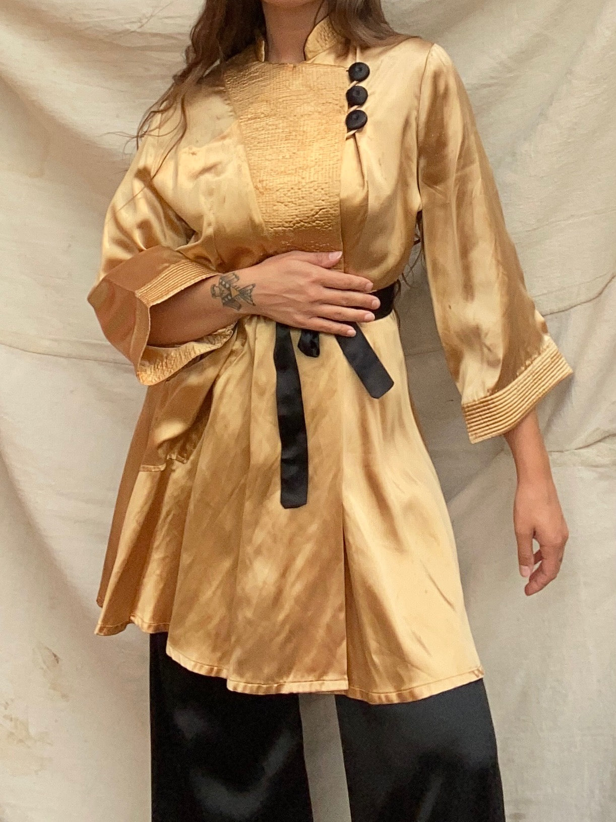 1940s Two Piece Satin Hostess Pajamas