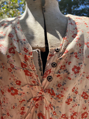1920s Pale Peach Floral Rayon Midi Dress