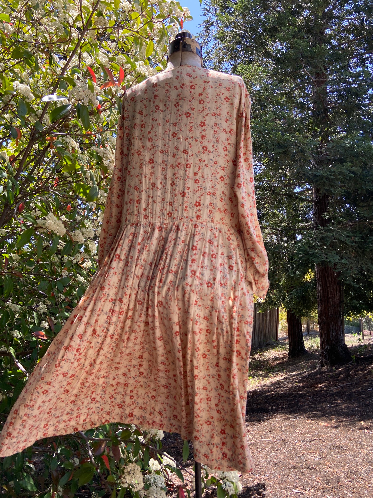 1920s Pale Peach Floral Rayon Midi Dress