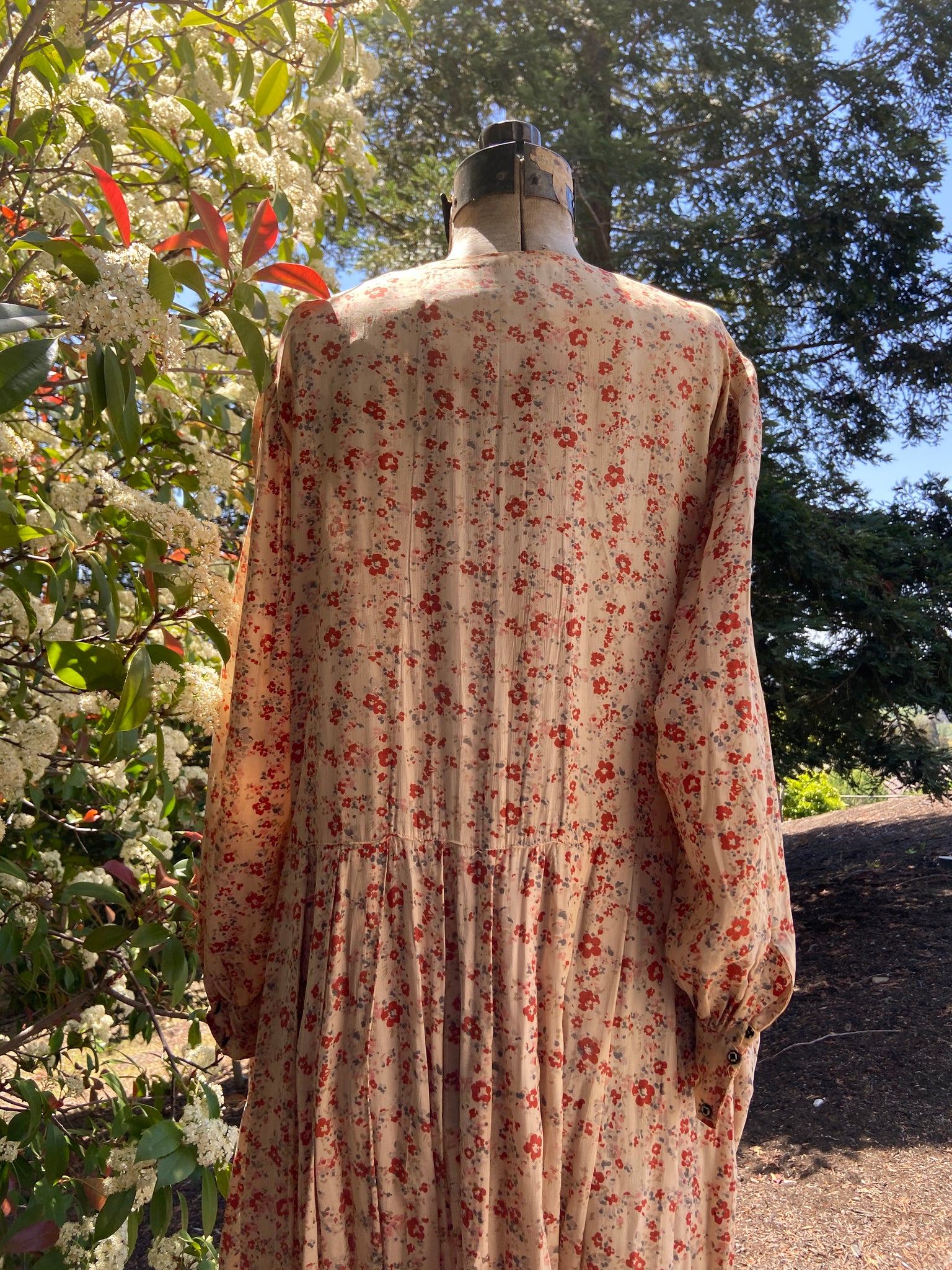 1920s Pale Peach Floral Rayon Midi Dress