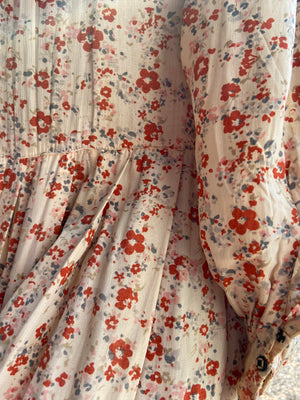 1920s Pale Peach Floral Rayon Midi Dress