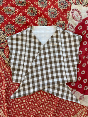 1940's Inspired Tie Front Brown Gingham/ Feedsack Top