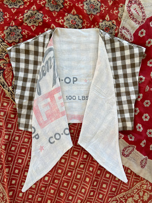 1940's Inspired Tie Front Brown Gingham/ Feedsack Top