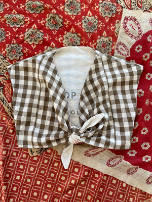 1940's Inspired Tie Front Brown Gingham/ Feedsack Top