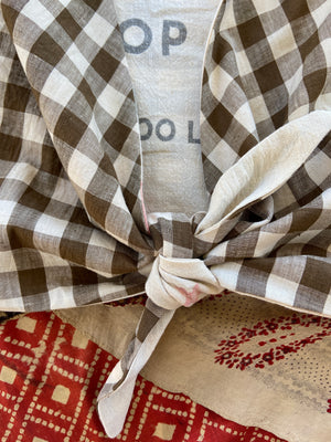 1940's Inspired Tie Front Brown Gingham/ Feedsack Top