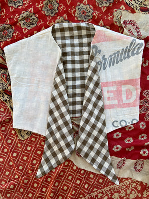 1940's Inspired Tie Front Brown Gingham/ Feedsack Top