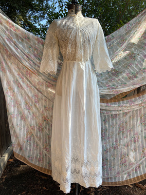 Edwardian White Work Cotton Lawn Dress
