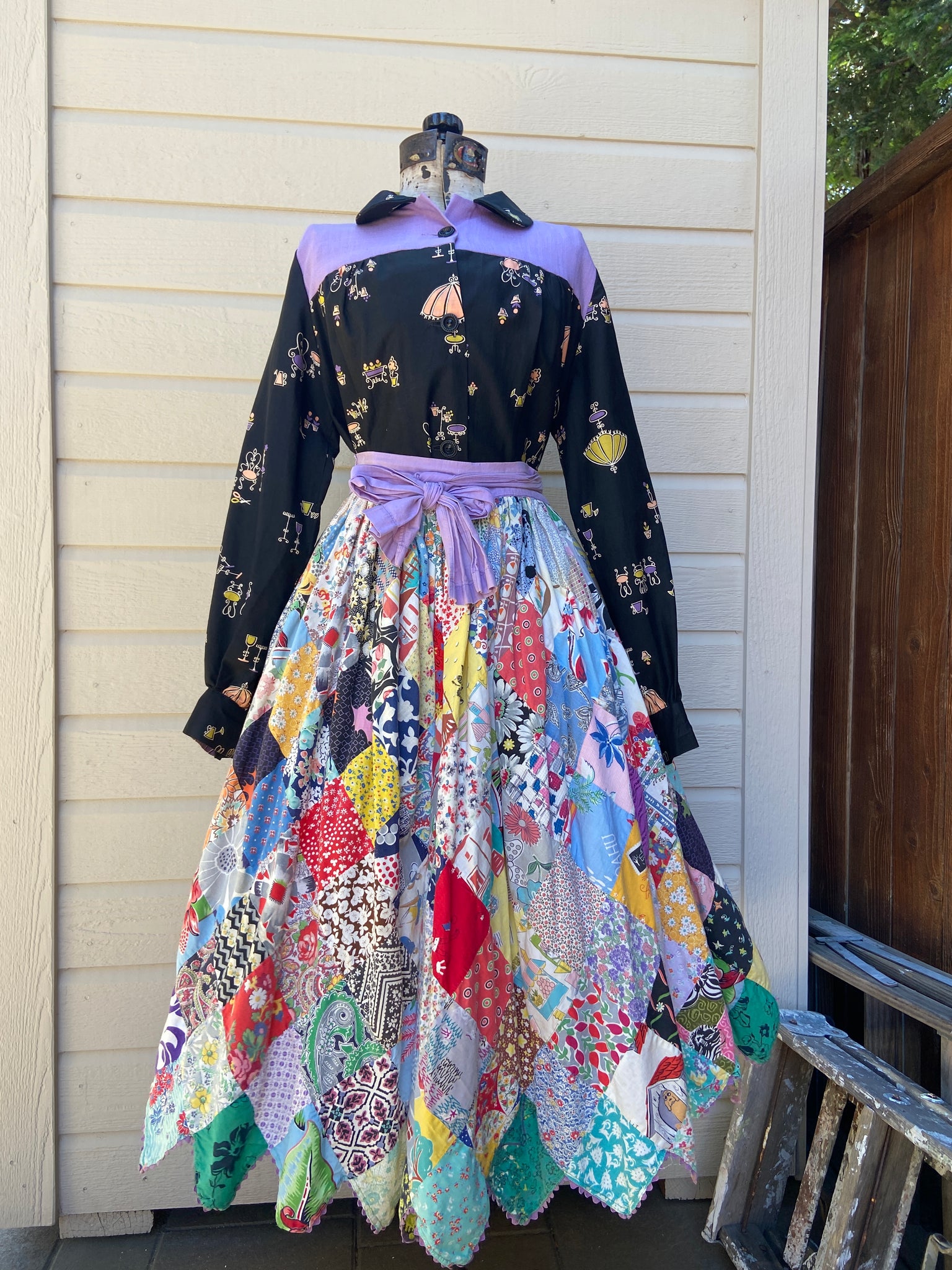 Handmade 1940s Feedsack/Cotton Quilt Top Skirt