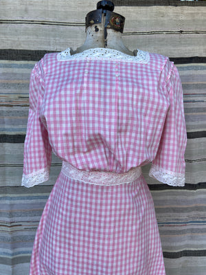 1930s Does Edwardian Pink Gingham Dress