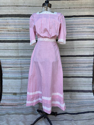 1930s Does Edwardian Pink Gingham Dress