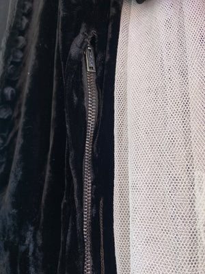 1940s Noir Silk Velvet Snake Appliqué Dress
