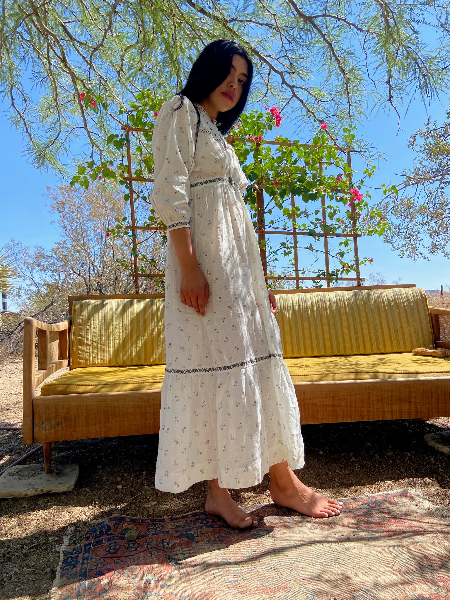 Late 1800s Calico & Eyelet Prairie Dress