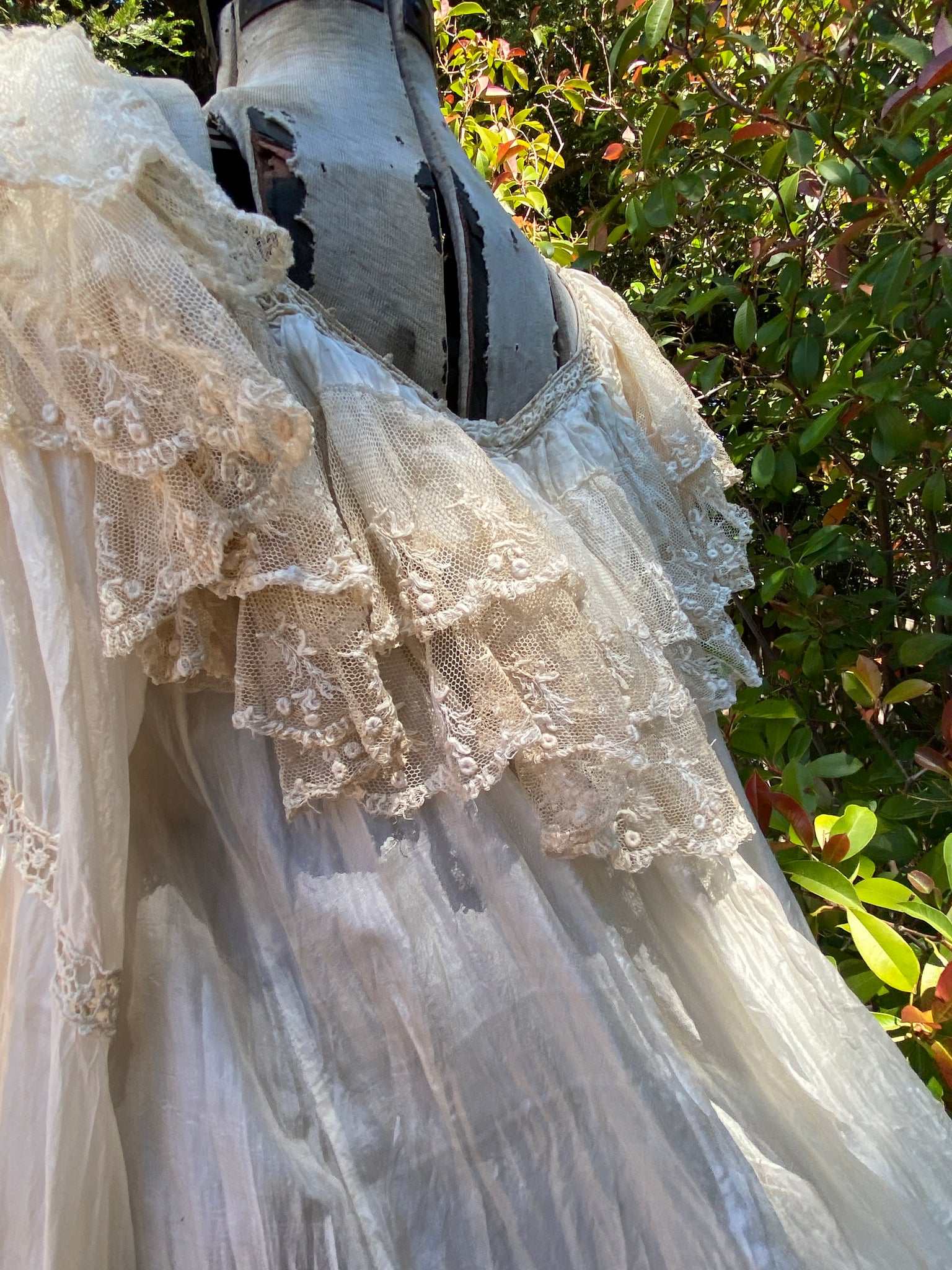 Antique Early 1900s Silk & Lace Empire Tea Gown