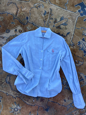 1940s Embroidered Chambray Blouse