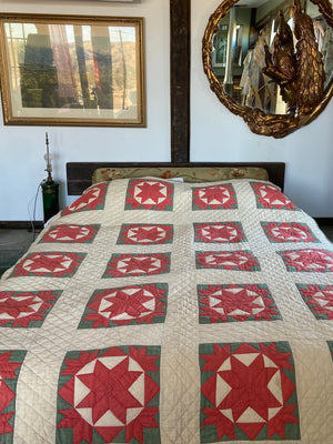 Early 1900s Ribbon Star Hand Sitched Quilt
