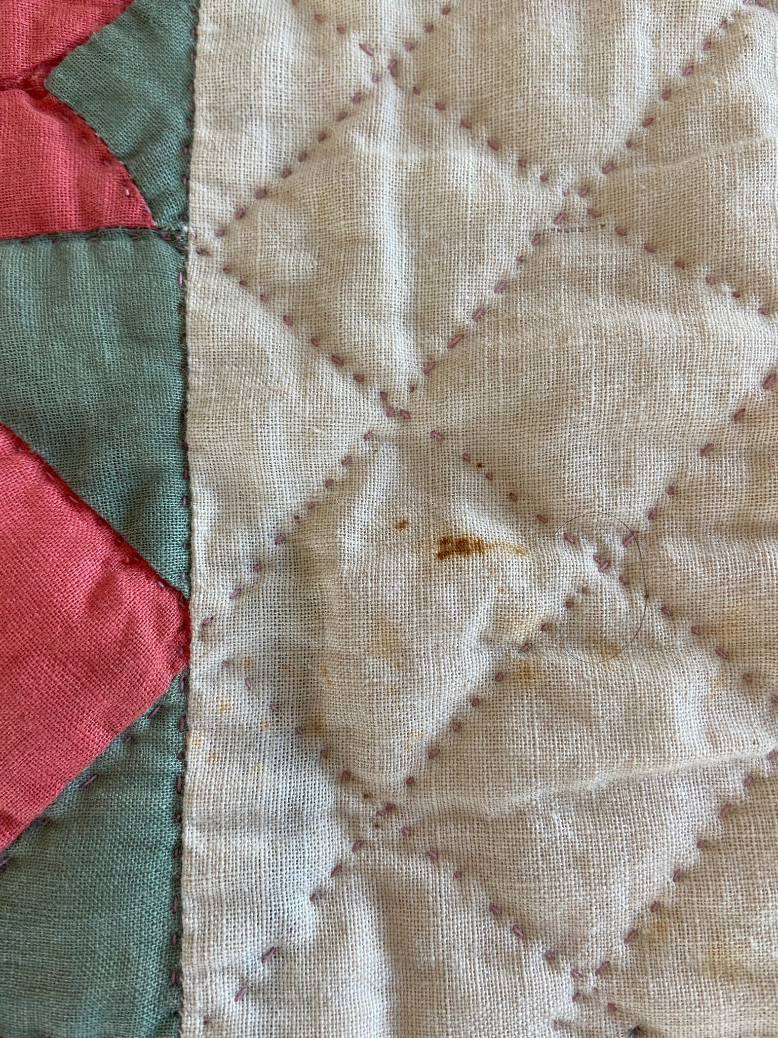 Early 1900s Ribbon Star Hand Sitched Quilt