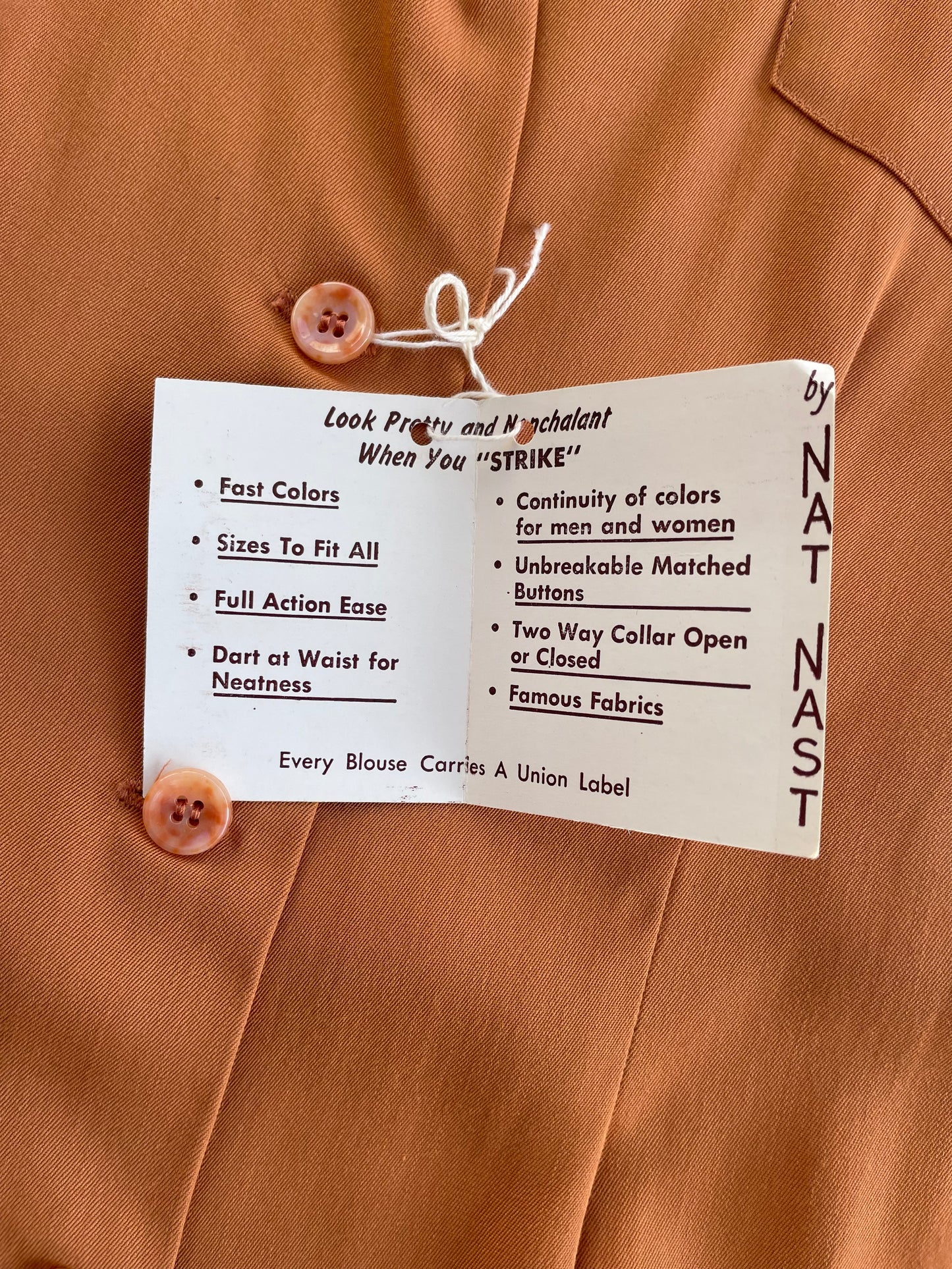 Rare Deadstock 1940s Terracotta Loop Collar Ladies Bowling Blouse