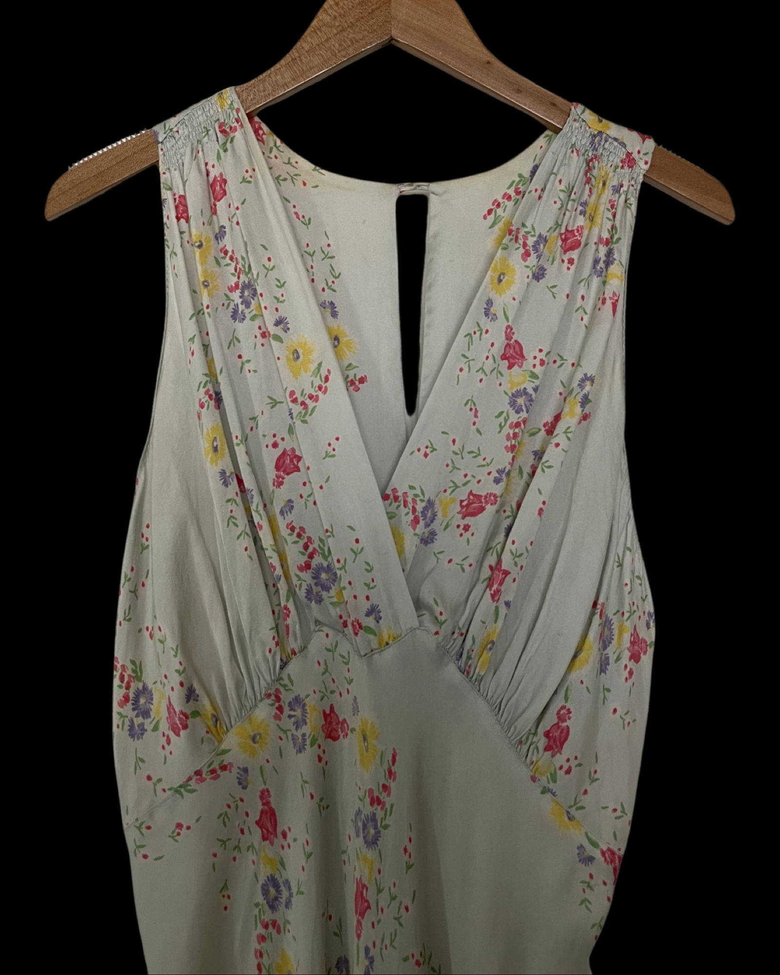 1930s Floral Printed Silk Rayon Bias Cut Slip Dress