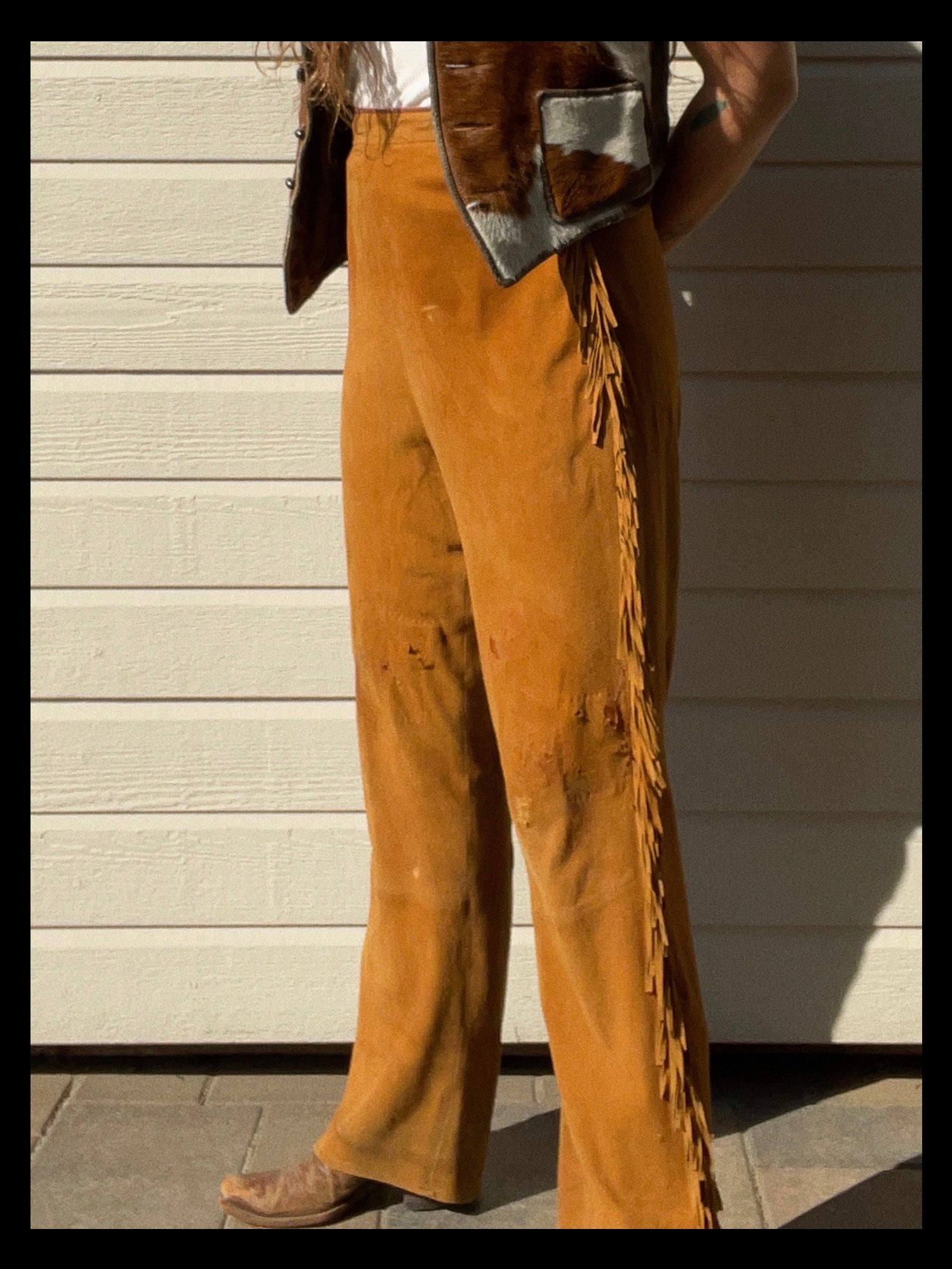 1940s Leather Fringe Western Side Zip Pants