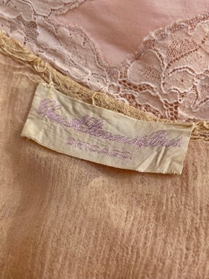 1930s Lace Mink Trim Wrap Peignoir