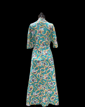 1930s Dagger Collar Abstract Seersucker Wrap Dress