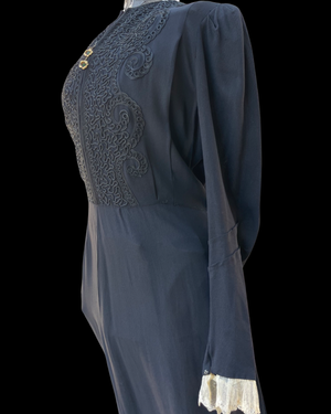 1940s Rayon Crepe Soutache Zip Front Dress