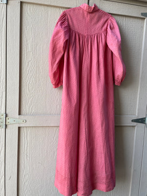 Late 1800s Cinnamon Pink Calico Wrapper Gown