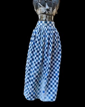 Rare OOAK Folk Antique Indigo Calico Quilt Top Skirt 1960s