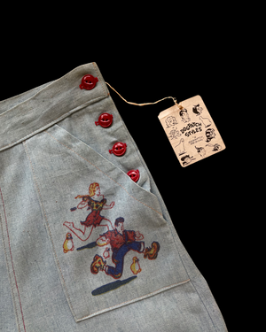 1930s/40s Deadstock 'Dogpatch Styles' Li'l Abner Graphic Chambray Denim Pants
