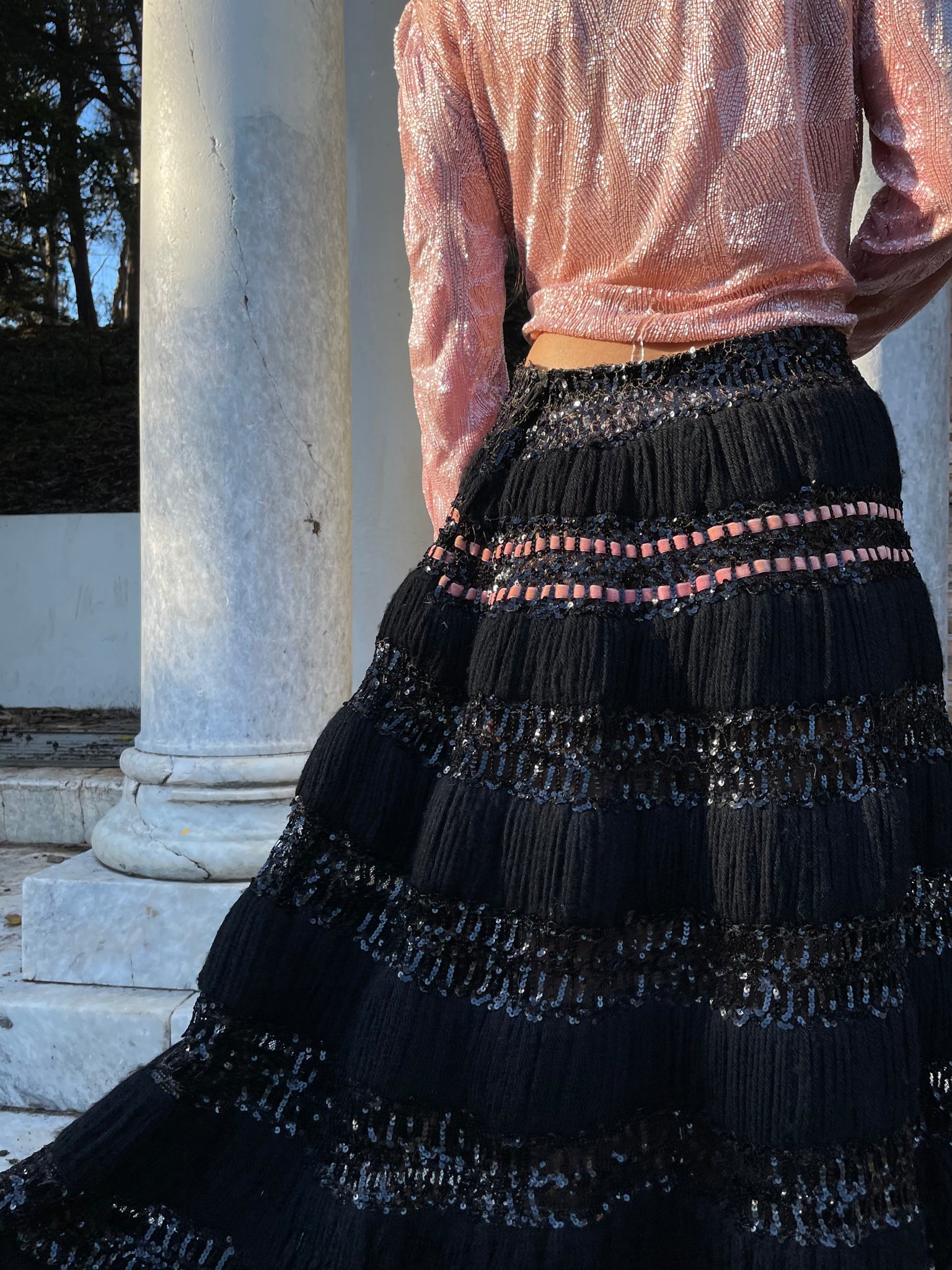 Rare Custom Made 1940s Sequined Rowed Yarn Skirt