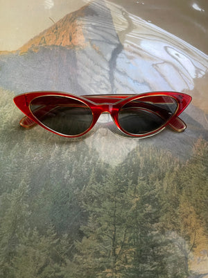 Italian Mid Century Cherry Red Plastic Cat Eye Sunglasses