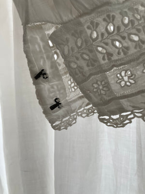 Rare 1830s Hand Sewn Cotton Eyelet Day Dress