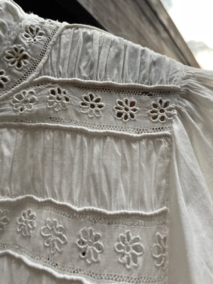 Rare 1830s Hand Sewn Cotton Eyelet Day Dress