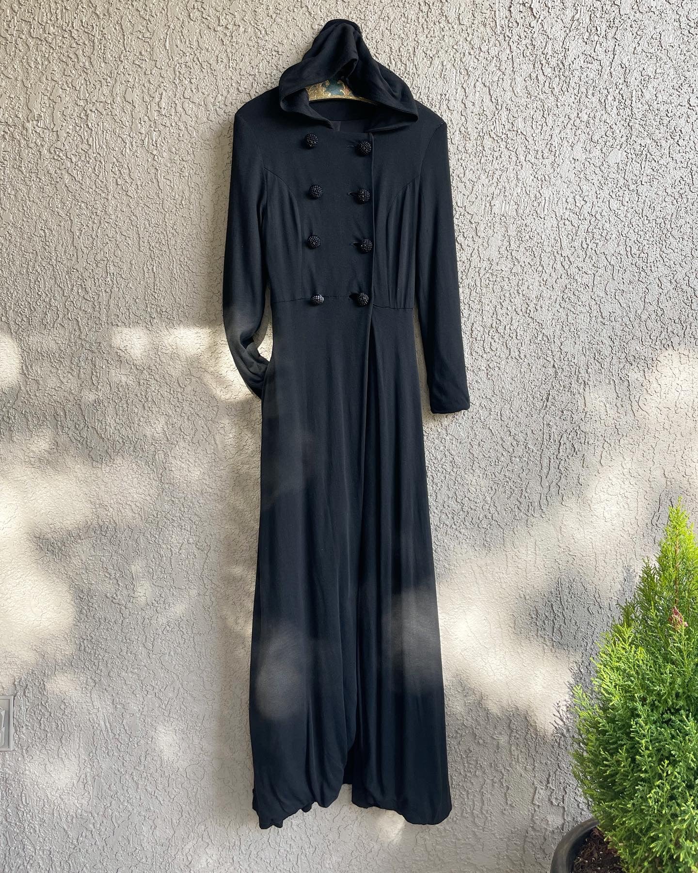 1940s Knit Jersey Hooded Evening Double Breasted Evening Coat