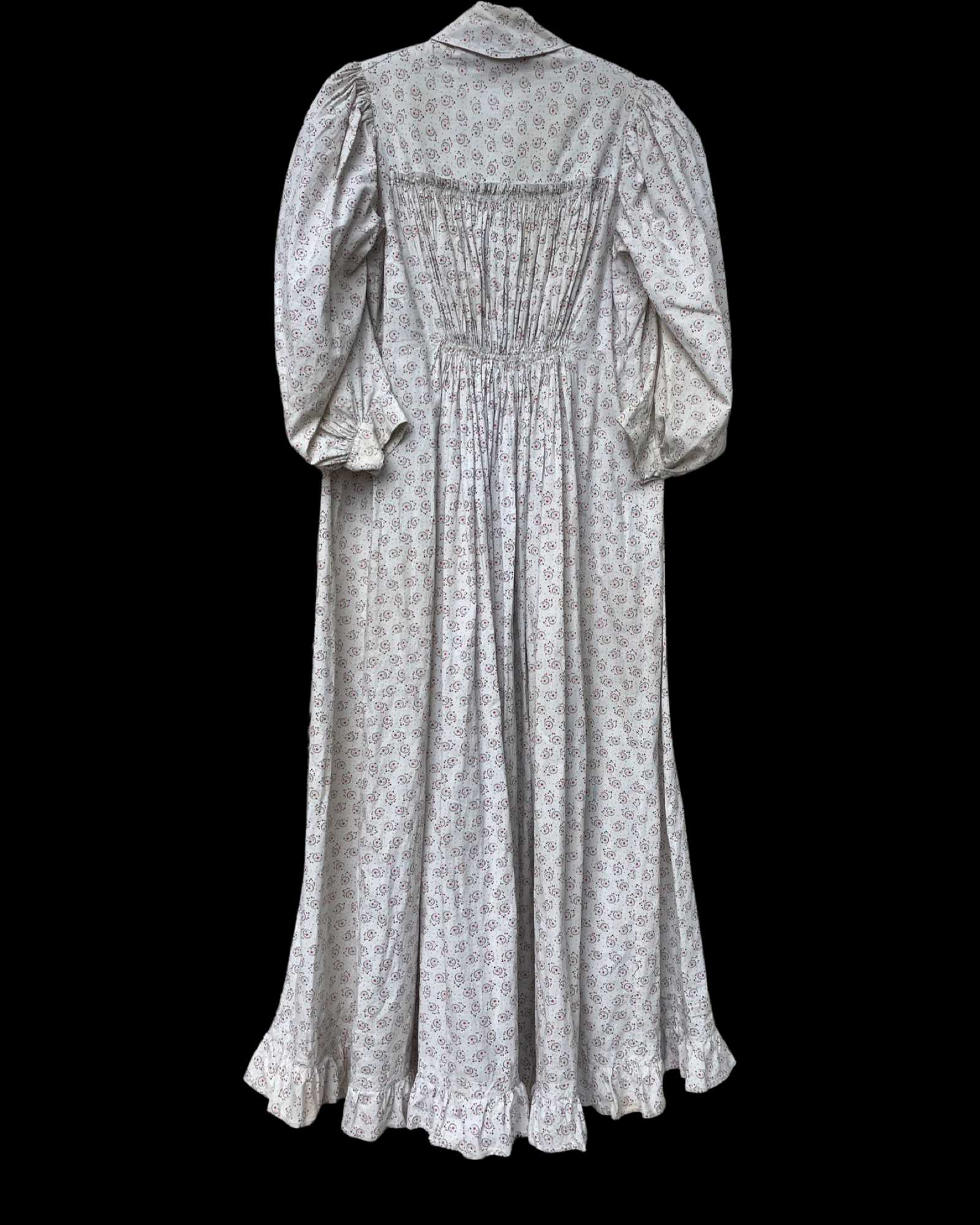 1890s Celestial Printed Calico Mutton Sleeve Wrapper Dress