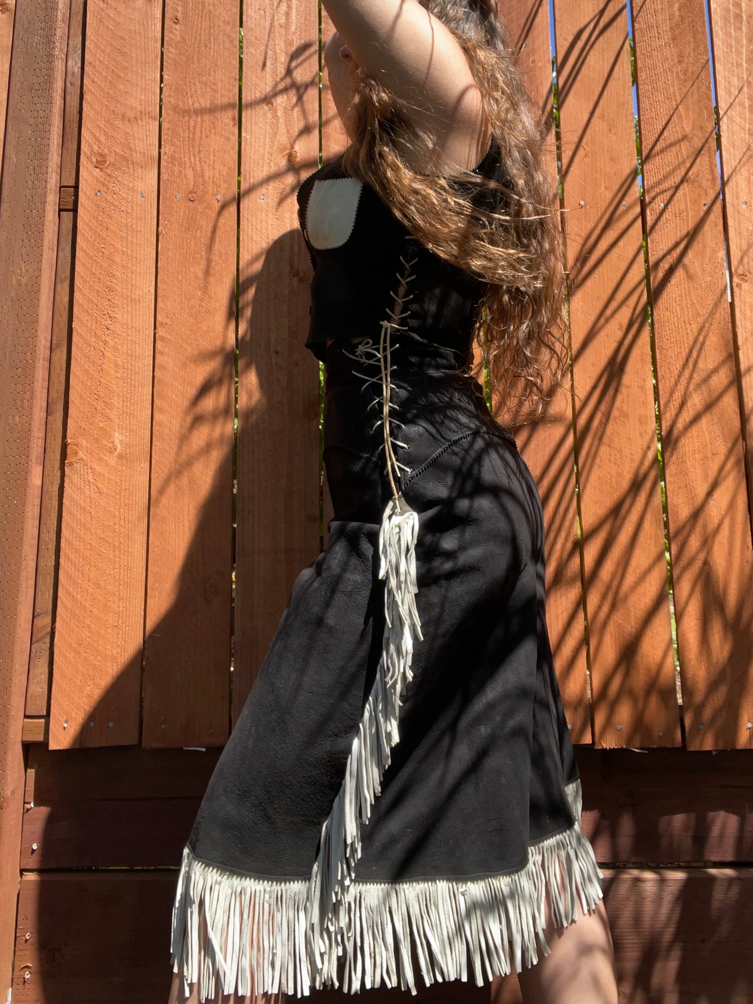 1940s Suede Lace Up Cowgirl Split Skirt Ensemble