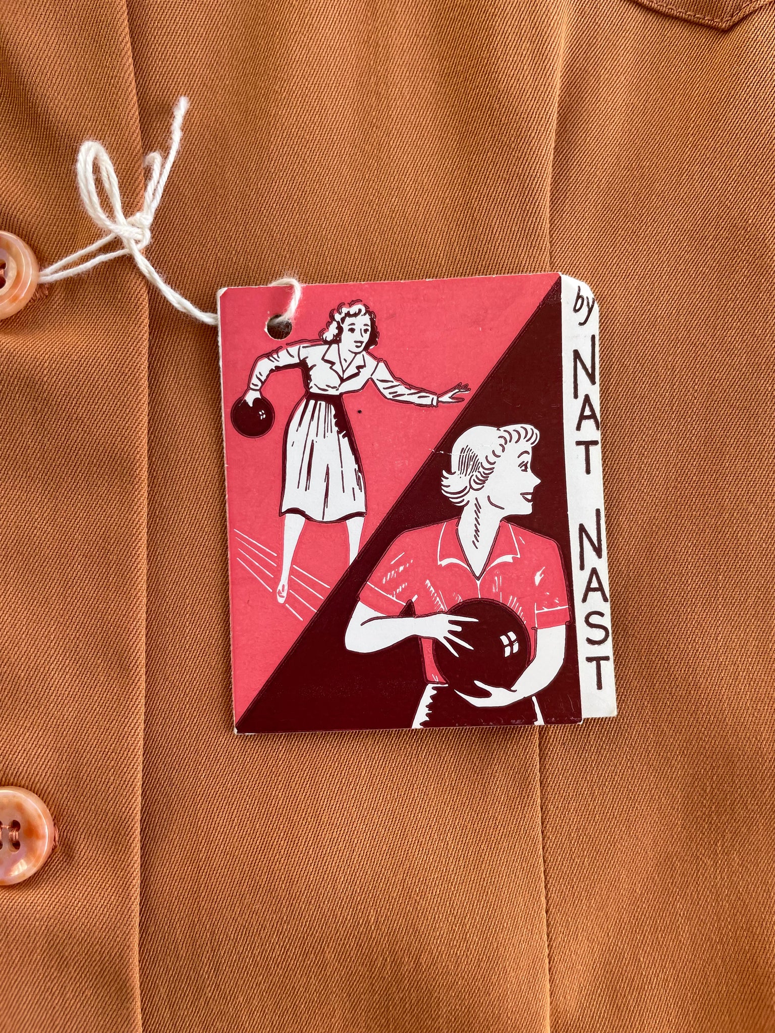 Rare Deadstock 1940s Terracotta Loop Collar Ladies Bowling Blouse