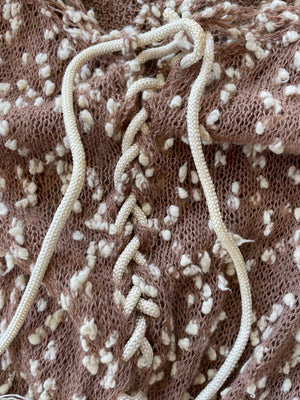 1940s Nubby Popcorn Wool Knit Lace Up Dress