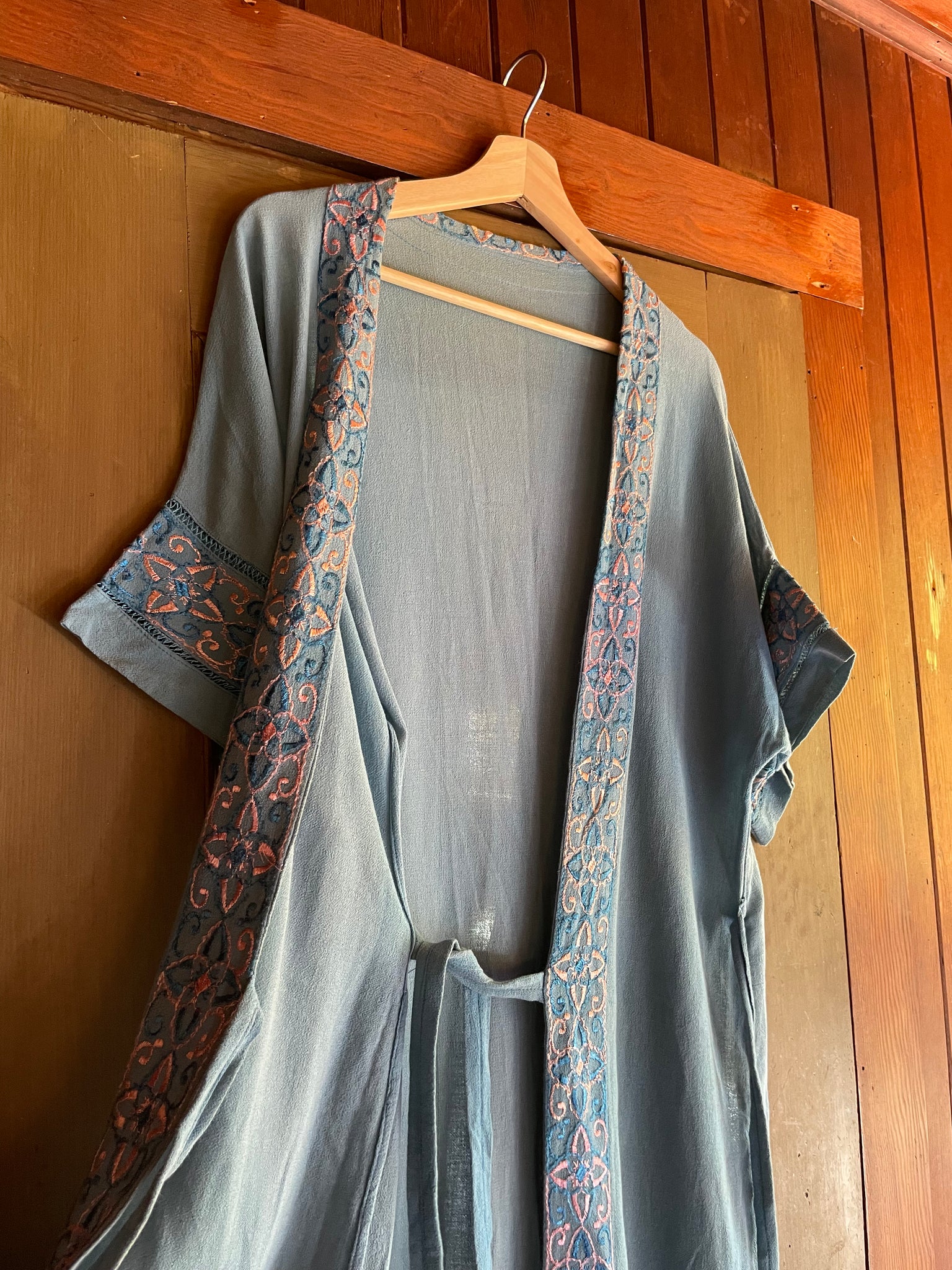 1940s Deco Crepe Baby Blue Wrap Robe Dress