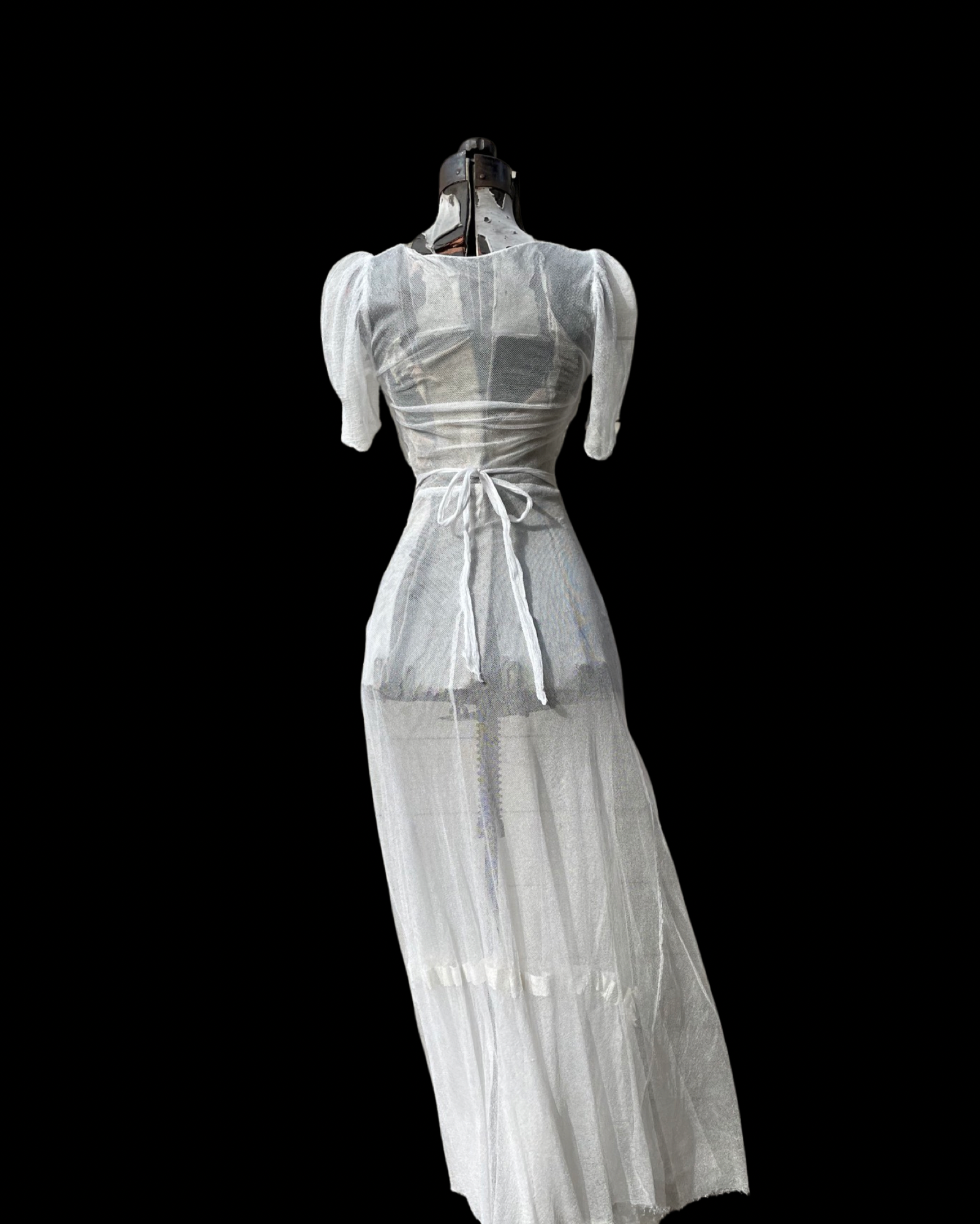 1930s Bow Mesh Floor Length Dress