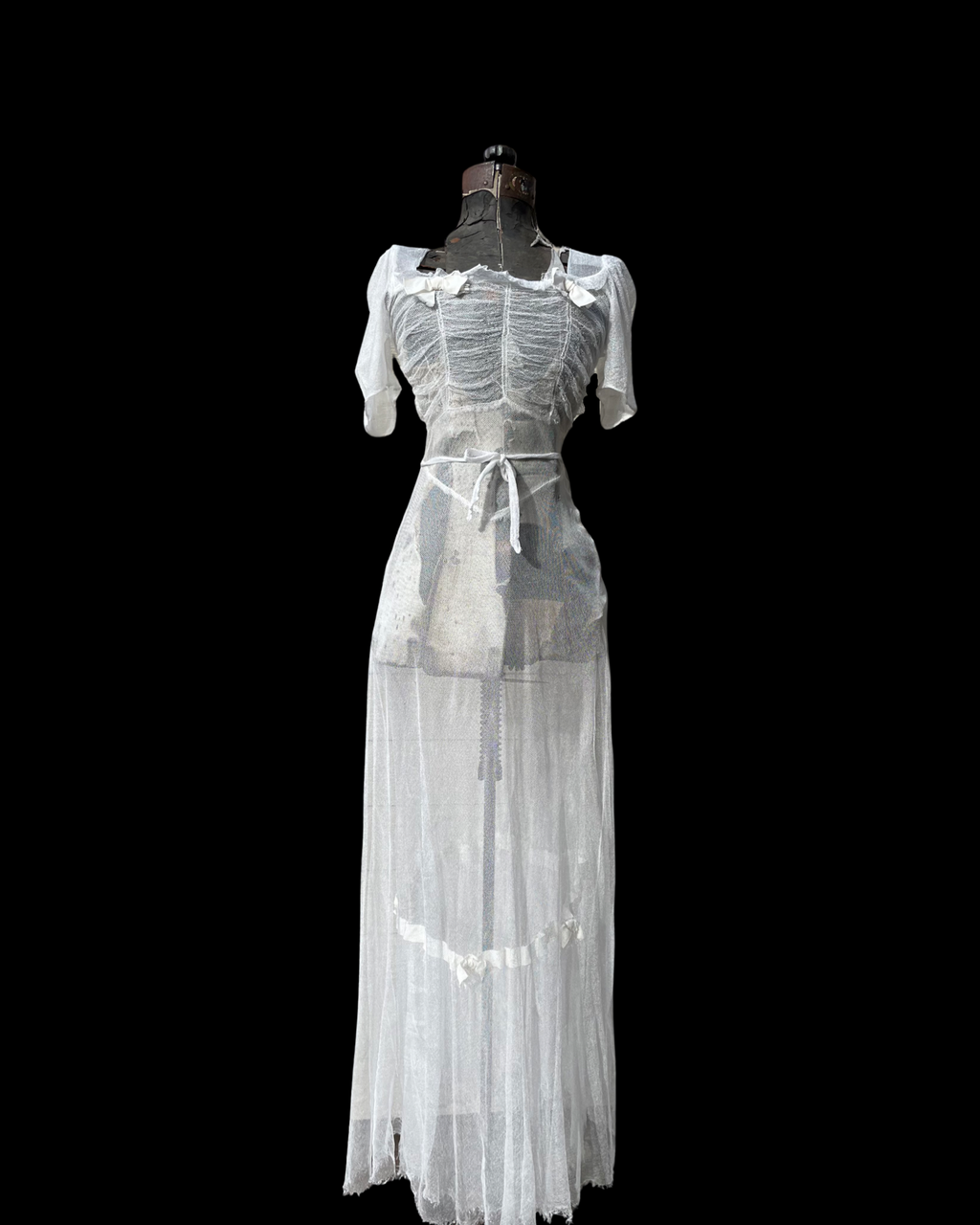 1930s Bow Mesh Floor Length Dress