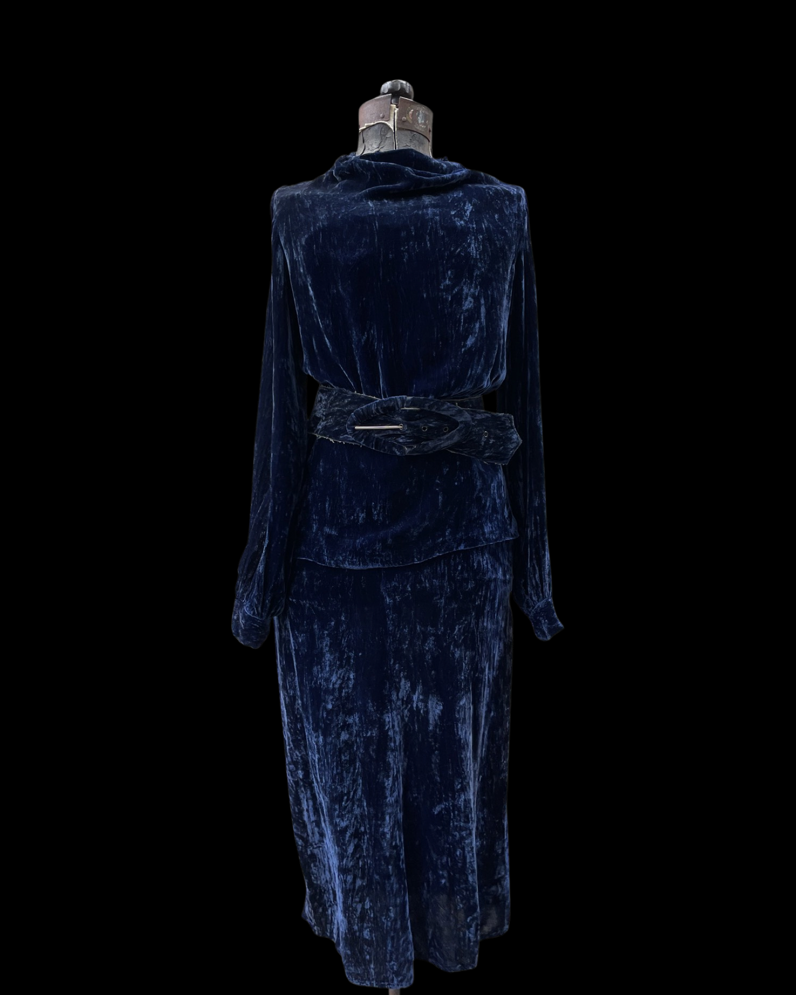 1930s Royal Blue Silk Velvet Three Piece Dress Set