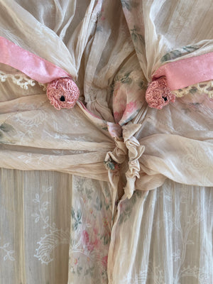 Antique Edwardian Watercolor Springtime Floral Gown