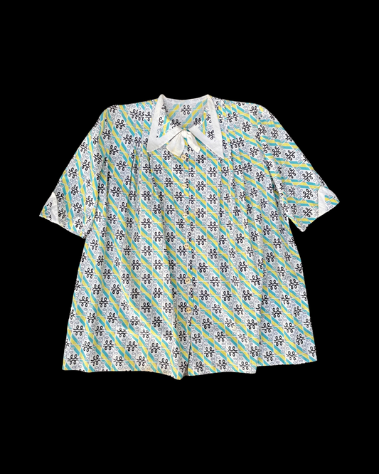 1940S Deco Cotton Dagger Collar Smock Bone Buttons