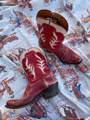 1940s Acme Red Leather Inlay PeeWee Boots