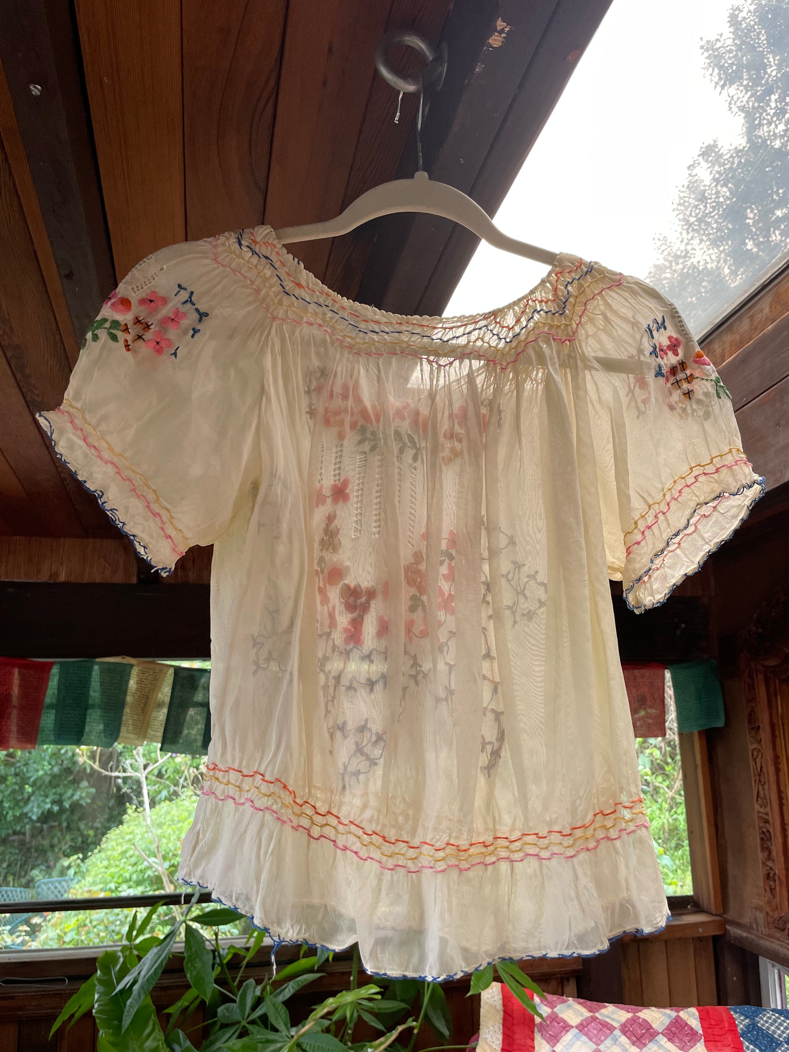 1930s/40s Embroidered Hand Smocked Folk Blouse