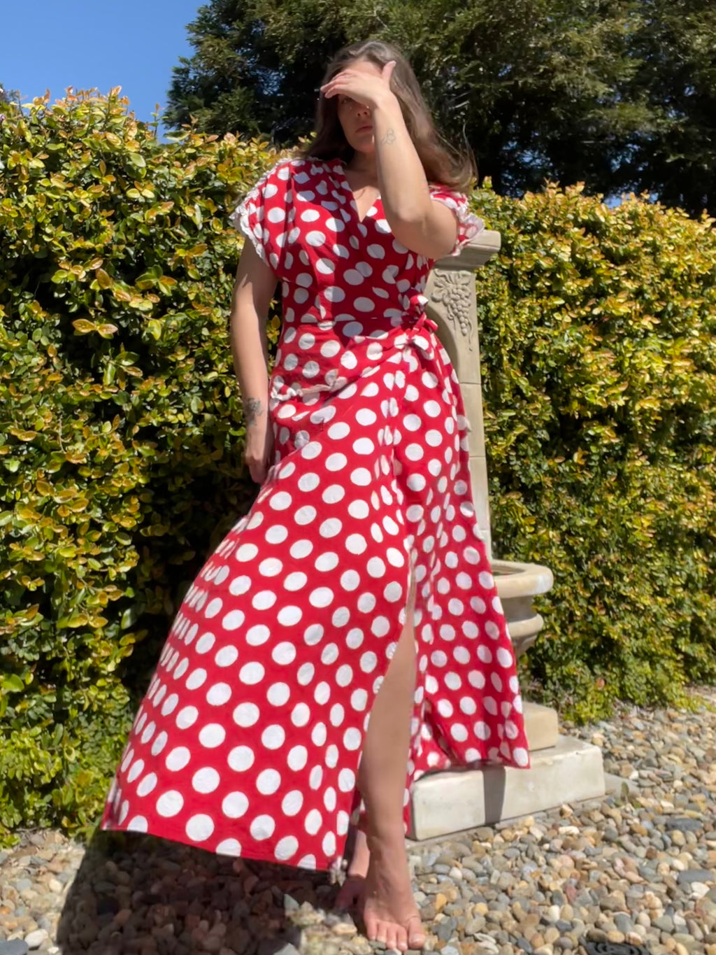 1940s Polka Dot Seersucker Wrap House Dress